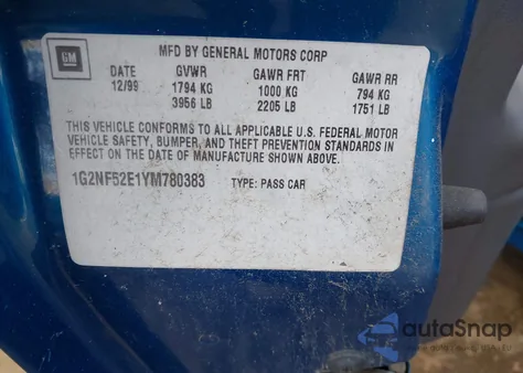 2000 Pontiac Grand Am Se1 из США, поврежденный, VIN 1G2NF52E1YM780383